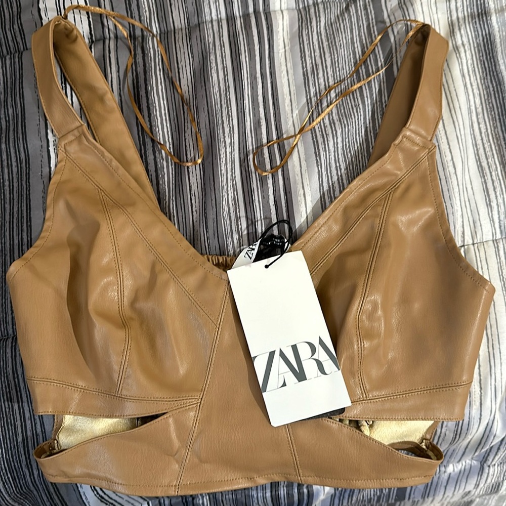 ZARA leather cutout crop top